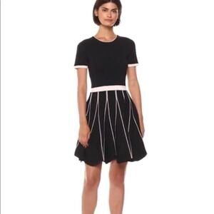 Shoshanna Tinsley Piped Pink Knit Fit-and-Flare Dress Small